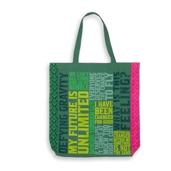 Wicked for Good Pink and Green Word Cloud Double Sided Large Canvas Tote Bag - Picture 2 of 4